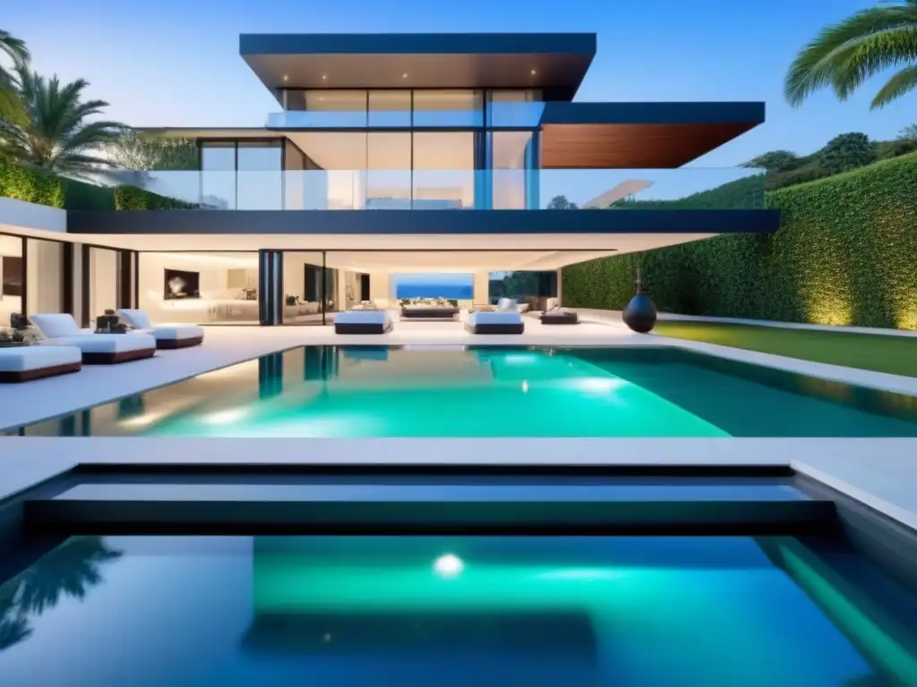 Residencia de lujo con helipuerto: exclusividad y sofisticación Residencia de lujo con ventanales y piscina infinita, perfecta para celebridades
