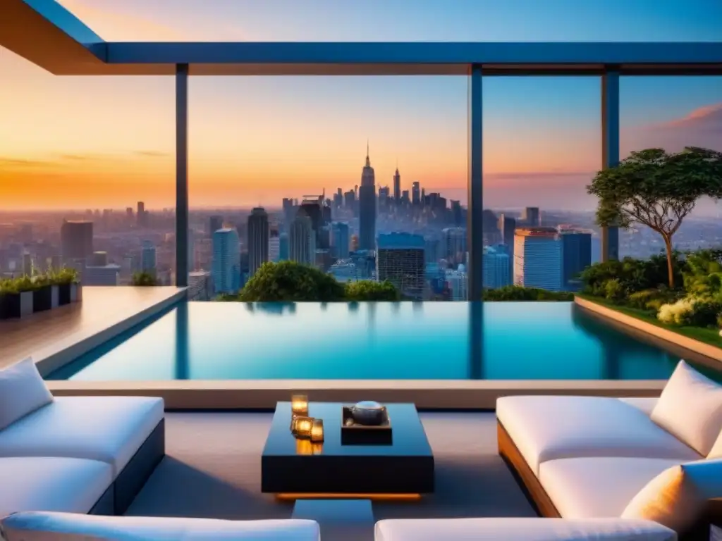 Residencia de lujo con vistas panorámicas a la ciudad Residencia de lujo con vista a la ciudad, piscina infinita y jardín en la azotea