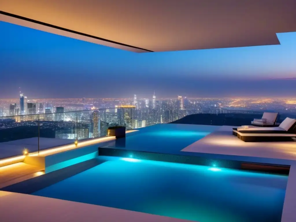 Residencia de lujo con vistas panorámicas a la ciudad de noche Residencia de lujo con vista panorámica nocturna de la ciudad