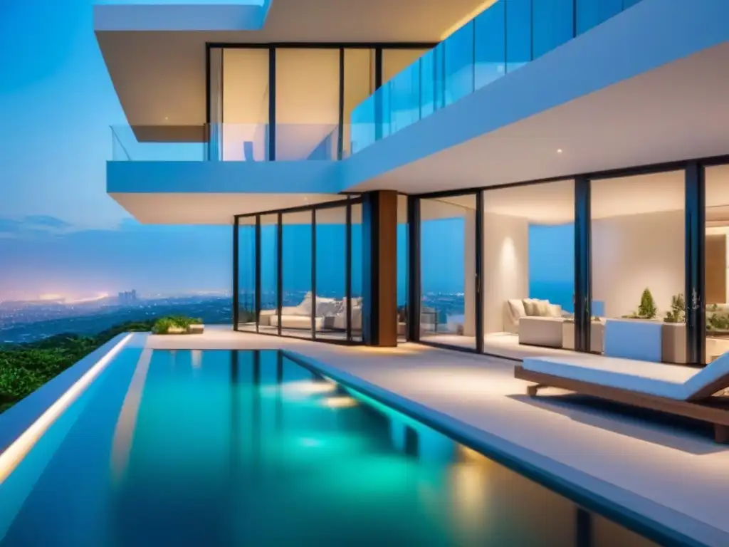 Residencia moderna de lujo con vistas panorámicas a la ciudad Residencia de lujo con vista panorámica de la ciudad, piscina infinita y diseño arquitectónico moderno