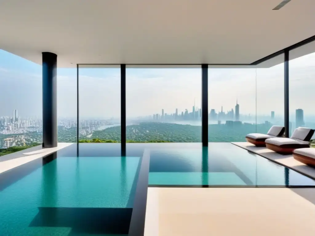 Residencia de lujo con piscina infinita y vistas a la ciudad Residencia de lujo con vistas a la ciudad, piscina infinita y vegetación exuberante