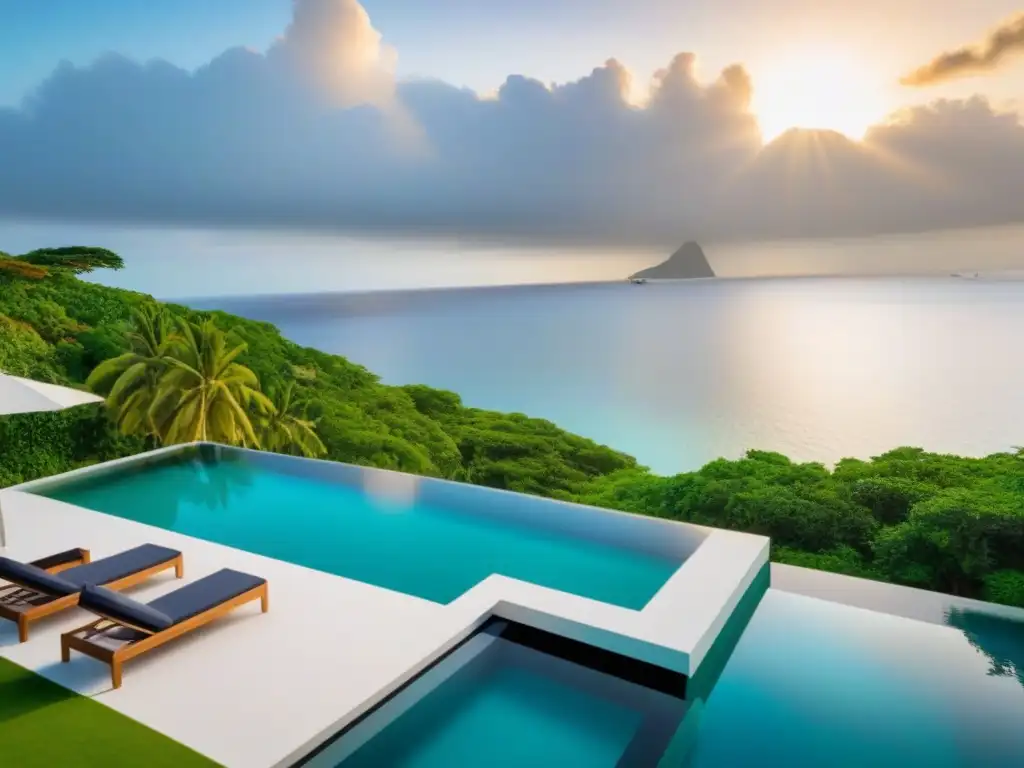 Villa de lujo frente al mar en Norteamérica: diseño moderno y elegancia Residencia lujosa con piscina infinita y muelle privado, ideal para inversionistas globales mercado inmobiliario Norteamérica