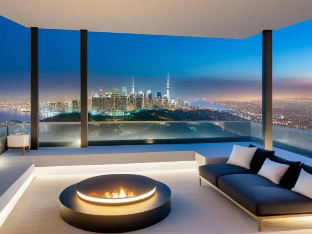 Mansión de lujo con vista panorámica a la ciudad de noche Residencia moderna de lujo en acantilado con vista a la ciudad de noche