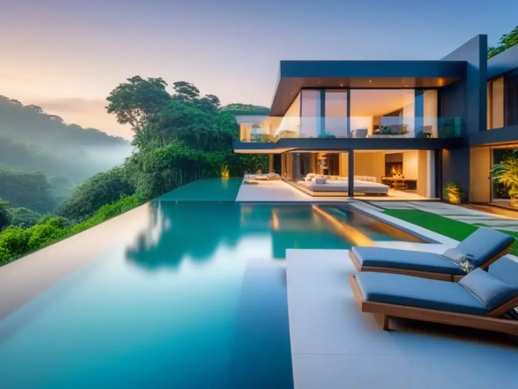 Residencia de lujo con piscina infinita y diseño moderno Residencia moderna de lujo con ventanales y piscina infinita, reflejando sofisticación y tranquilidad en el mercado inmobiliario