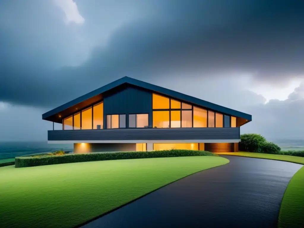 Residencia moderna en paisaje desafiante: belleza y protección Residencia moderna en paisaje peligroso, con seguros para propiedades en zonas de riesgo