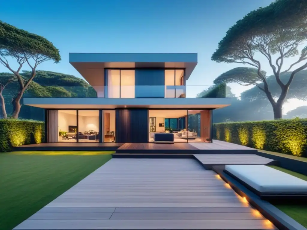Residencia modular de lujo en armonía con la naturaleza Residencia modular de lujo en un entorno verde, con líneas elegantes y amplias ventanas, integrando la naturaleza y arquitectura moderna en armonía