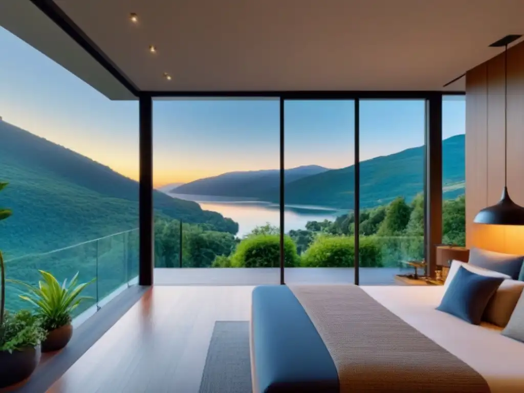 Residencia vacacional de diseño moderno junto al lago al atardecer Una residencia vacacional contemporánea en un entorno natural, ideal para familias globales