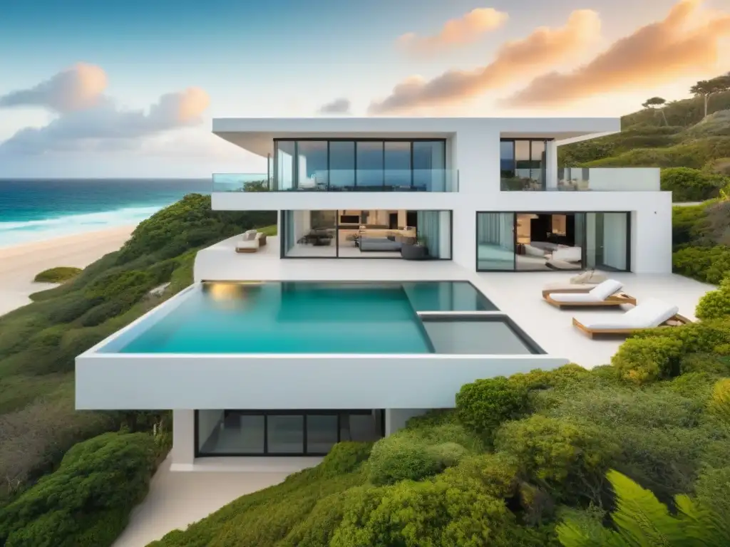 Residencia vacacional de lujo frente al mar en 8k Residencia vacacional moderna con impacto globalización mercado inmobiliario vacacional