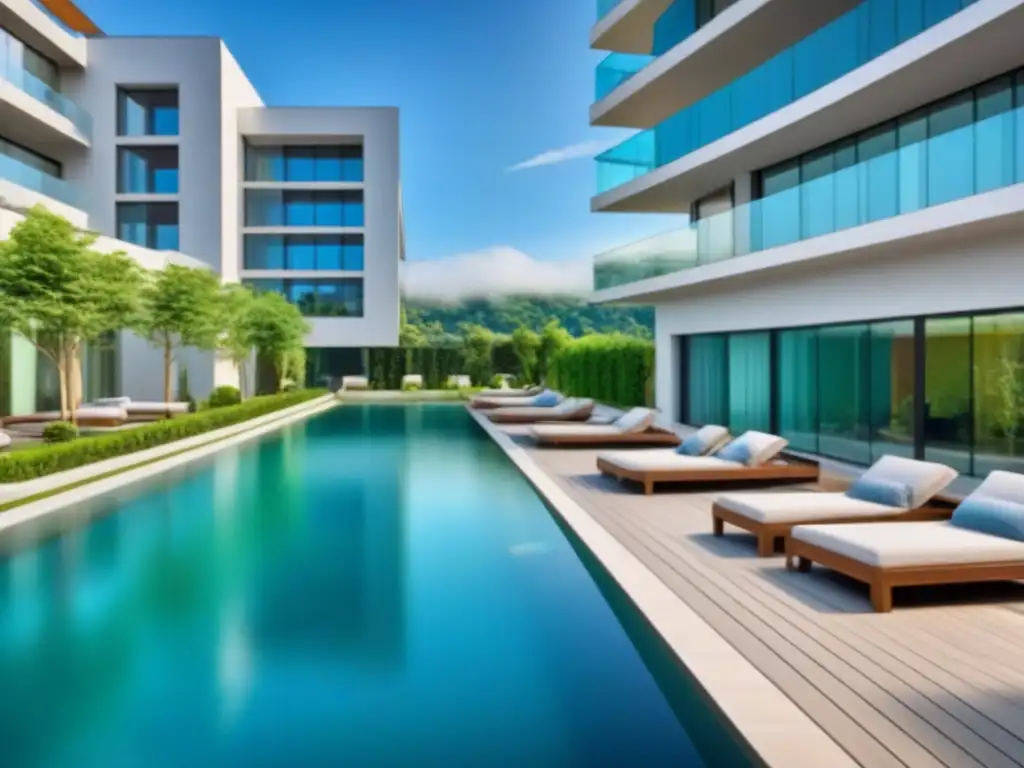 Residencial de lujo con arquitectura contemporánea y exuberante vegetación Residencial de lujo con arquitectura contemporánea, piscina y áreas verdes
