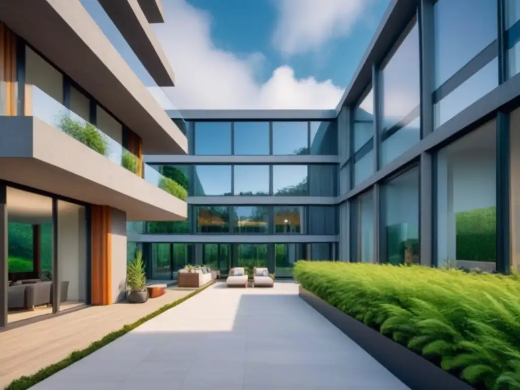Edificio residencial de lujo con diseño sostenible y tecnológico Residencial moderno rodeado de vegetación con diseño sostenible y geotermia