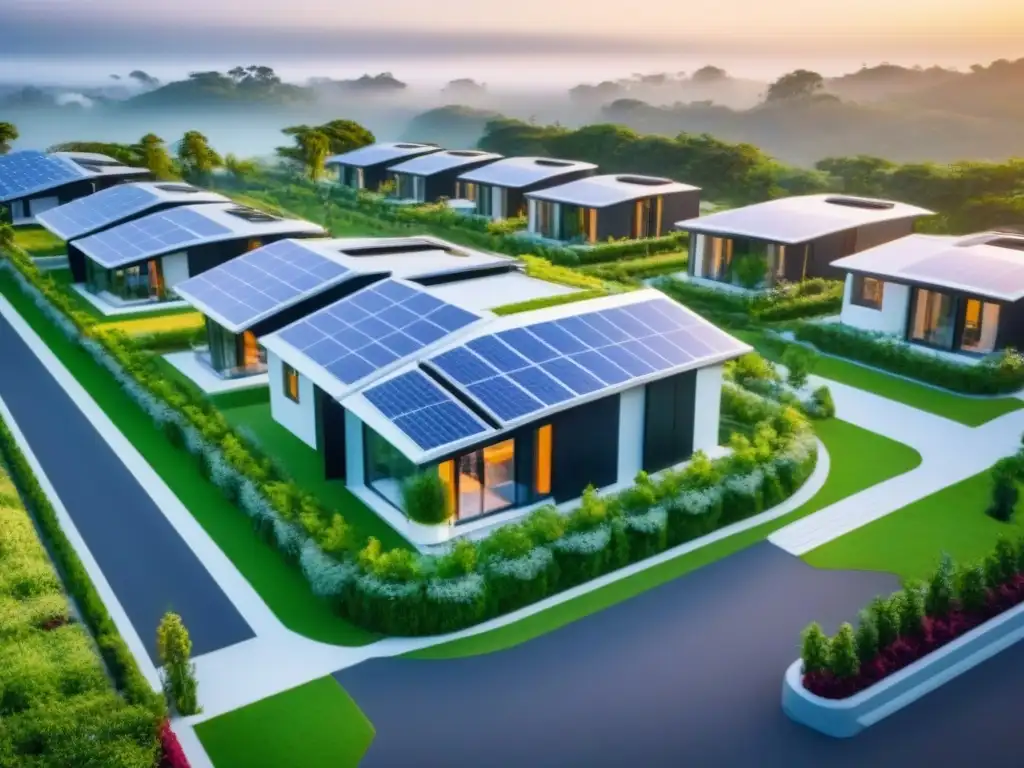Comunidad inteligente: hogares futuristas y sostenibles Inversión residencial propiedades conectadas: Comunidad futurista con tecnología avanzada y diseño sostenible