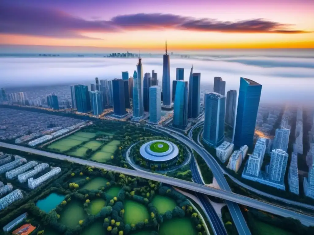 Metrópolis vibrante: inversión inmobiliaria sostenible Inversión residencial rentabilidad sostenible en vibrante paisaje urbano con rascacielos y edificios