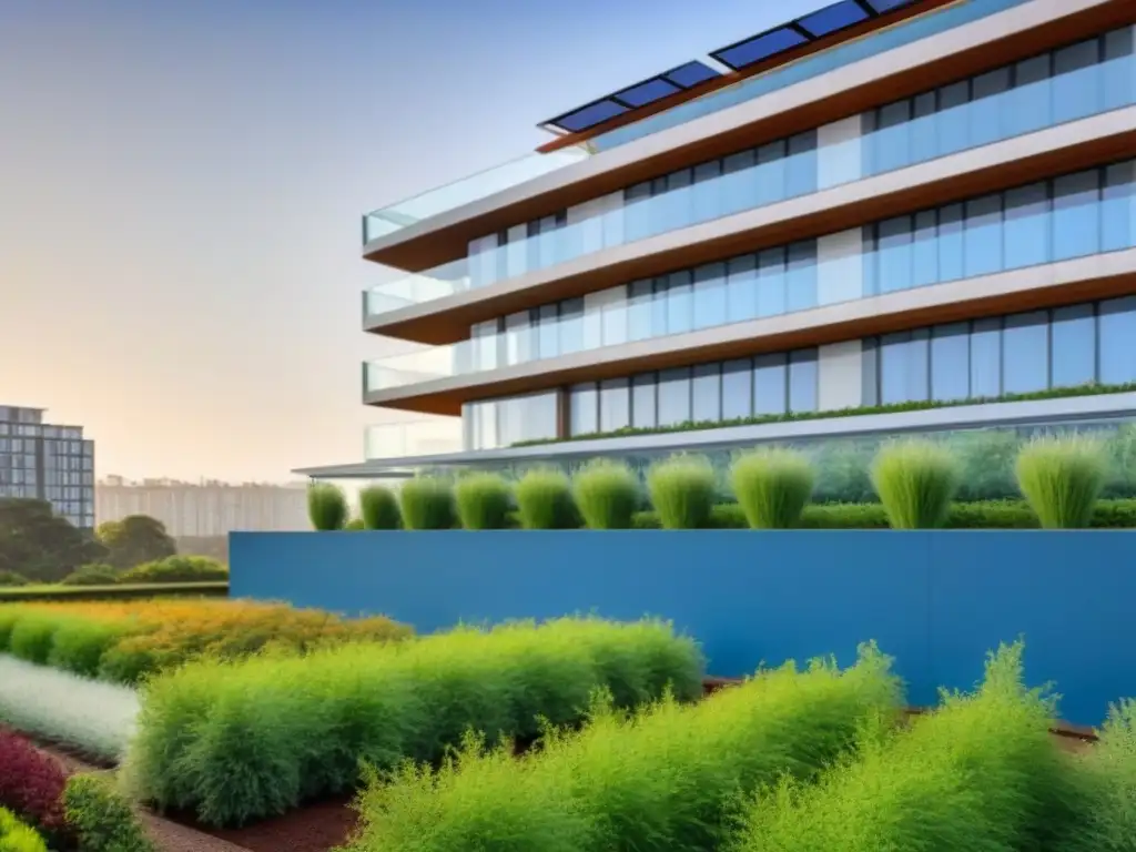 Edificio residencial sostenible de diseño moderno y lujoso Invertir en residencias con diseño sostenible: Edificio moderno y lujoso con características ecológicas y jardín comunitario