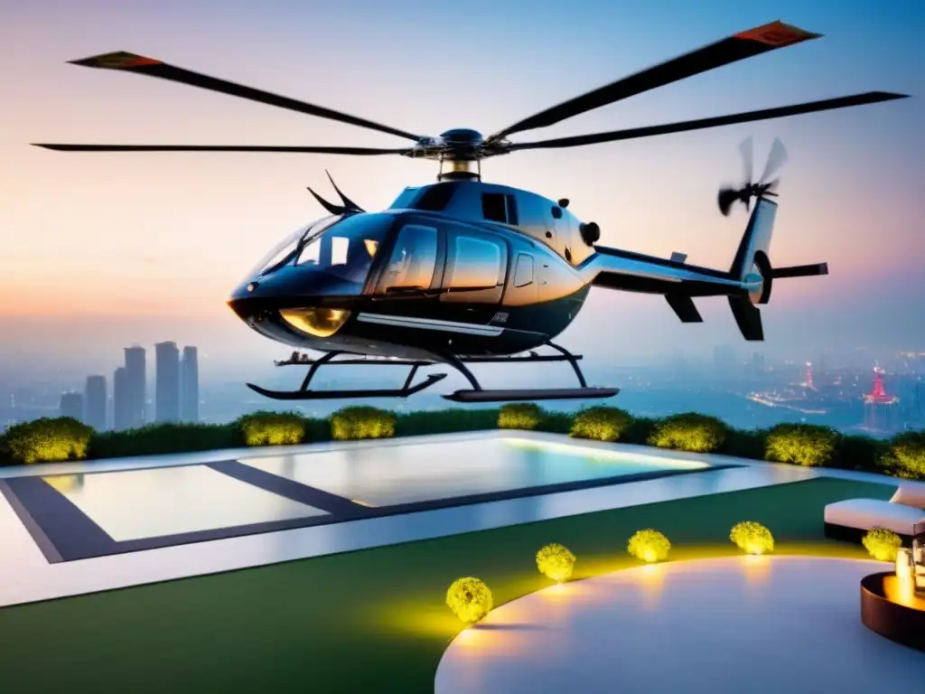 Residencia de lujo con helipuerto en la azotea y vistas impresionantes Residencias de lujo con helipuertos: Penthouse moderno con vistas a la ciudad y un helipuerto en la azotea, lujo y exclusividad