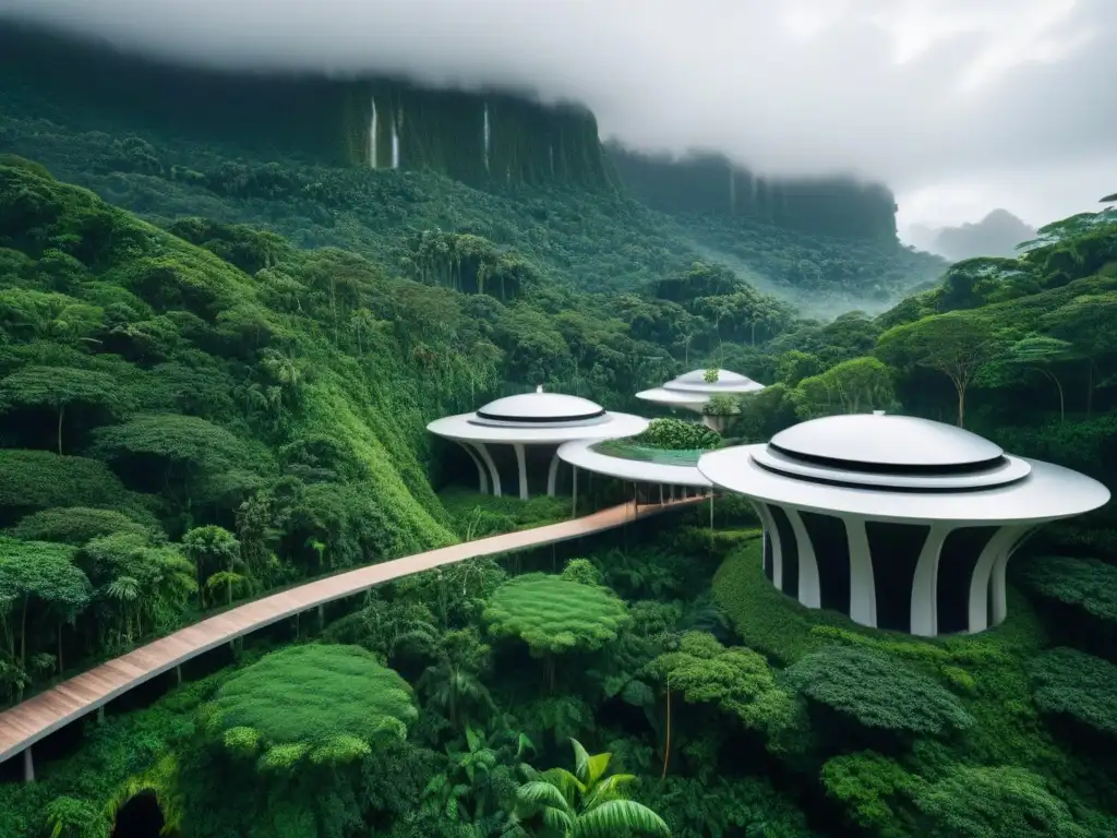 Resort ecológico de lujo en la selva: innovación y sostenibilidad Un resort ecológico internacional futurista integrado en la selva tropical