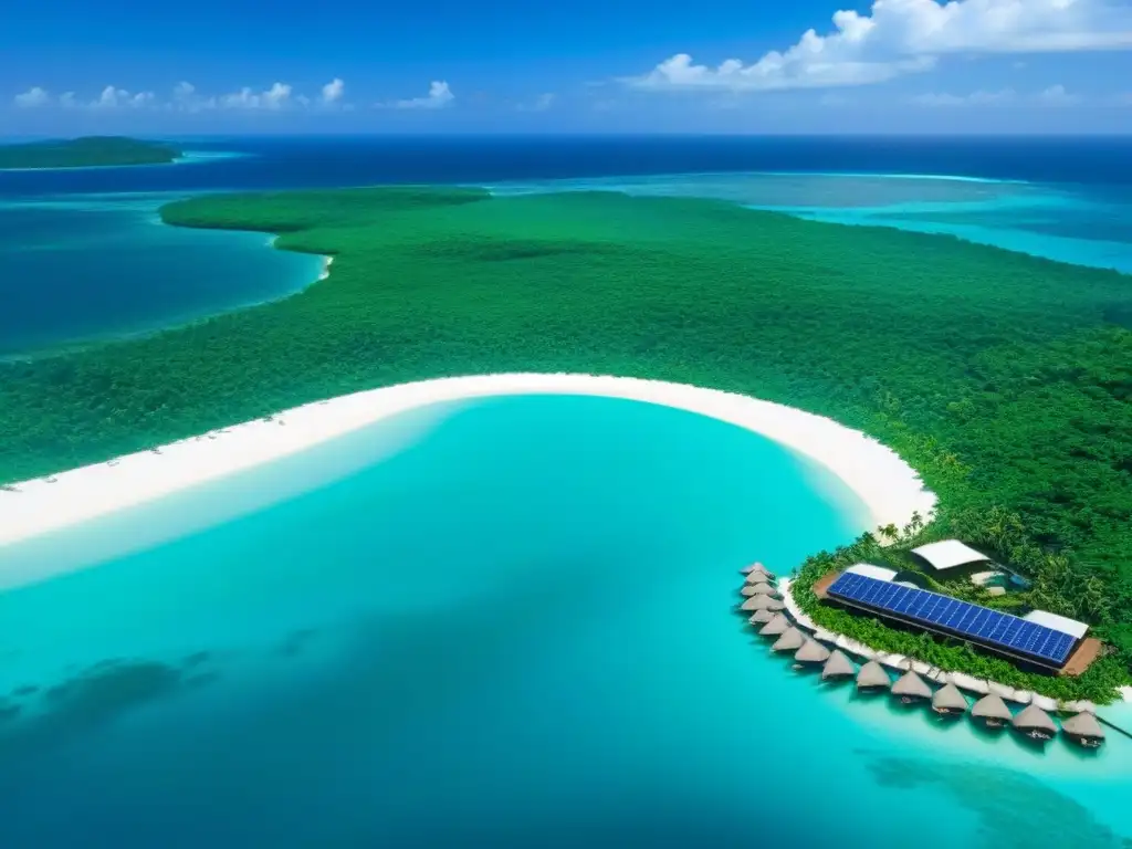 Resort ecológico de lujo en paraíso tropical Un resort ecológico de lujo en un entorno tropical, con arquitectura sostenible y actividades conscientes