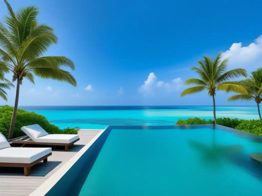 Paraíso de lujo: isla privada con piscina infinita y villas exclusivas Promocionar resort en isla privada: lujo y serenidad en un paraíso natural con piscina infinita y playa de arena blanca