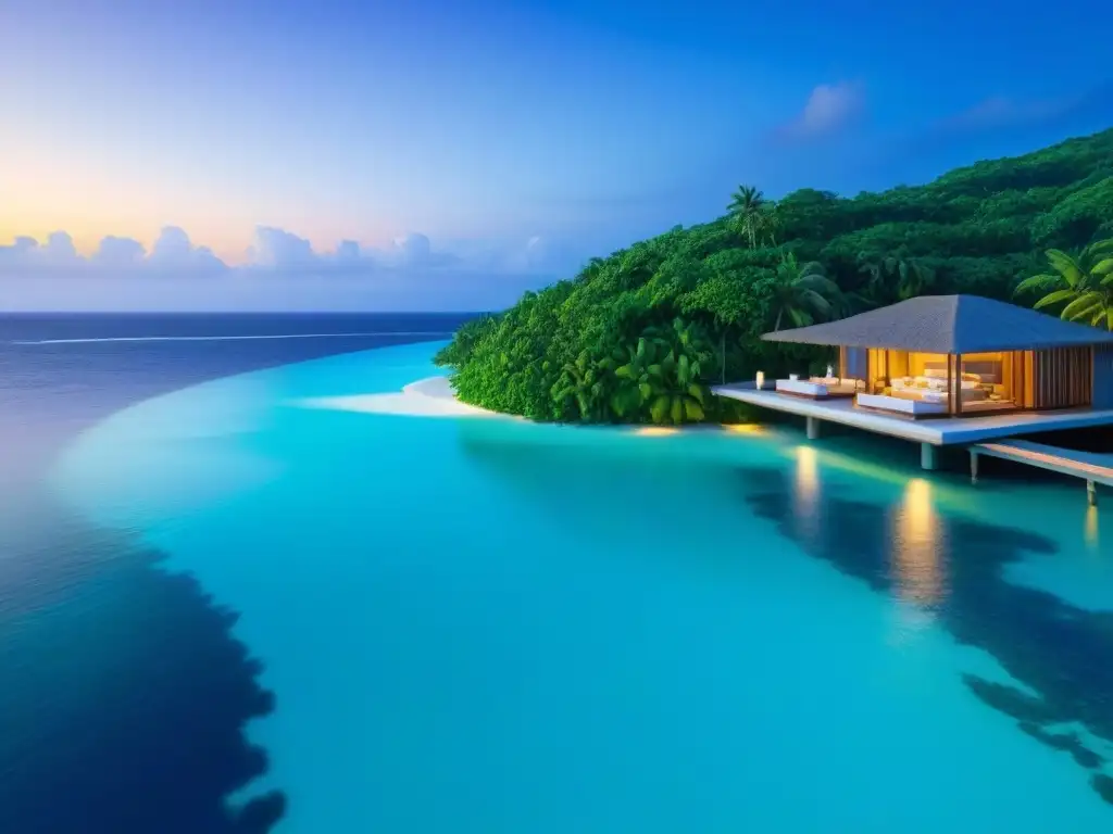 Exclusivo resort isleño de diseño futurista y lujo Un resort de isla privada de lujo con diseño arquitectónico futurista y tecnología avanzada, rodeado de aguas cristalinas y playas blancas