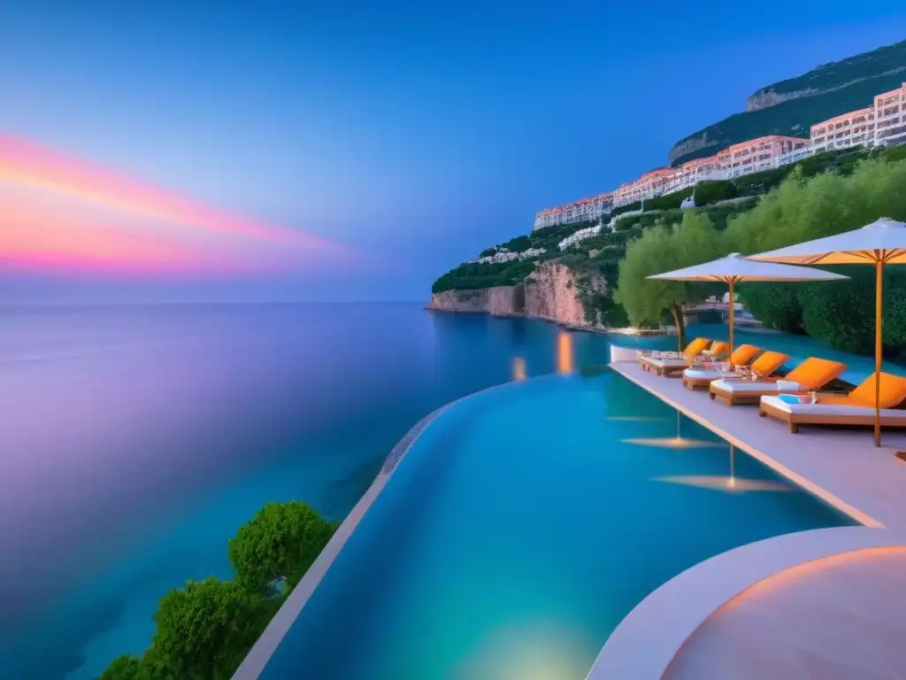 Paraíso Mediterráneo: Resort de lujo en acantilado Resort de lujo en acantilado mediterráneo con arquitectura moderna, piscinas infinitas y paisajes exuberantes