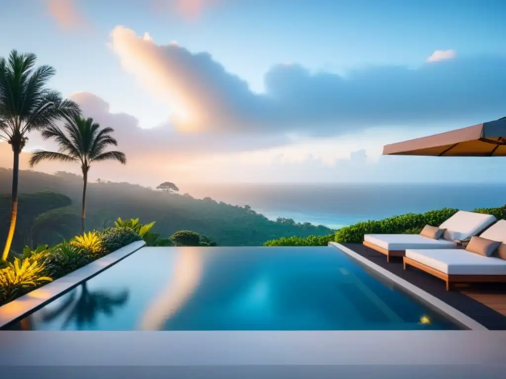Resort de lujo en entorno tropical: 8k ultra detallado Un resort de lujo en un entorno tropical con arquitectura moderna y detalles elegantes, ideal para tiempo compartido