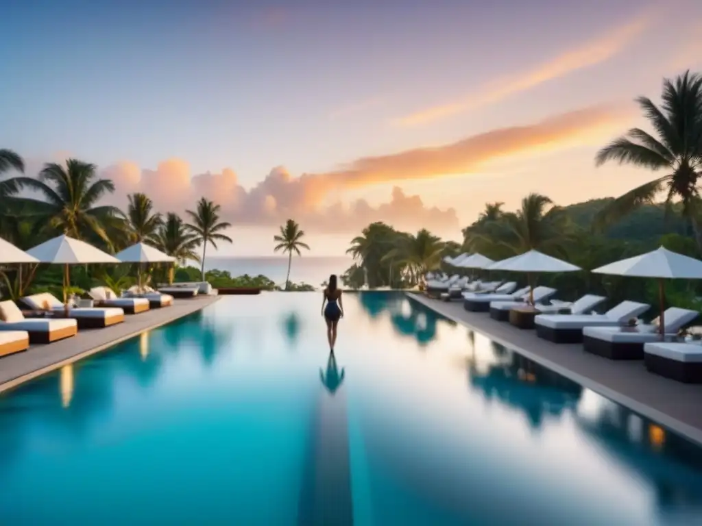 Resort de lujo frente al mar en el Caribe Un resort de lujo frente a la playa con arquitectura moderna y piscinas infinitas, estrategias renovación tiempo compartido