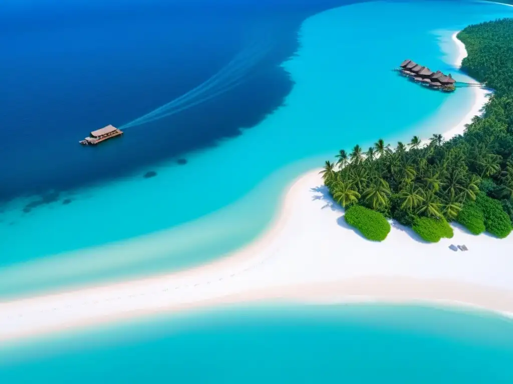 Paraíso exclusivo: Resort de lujo en isla privada Resort de lujo en isla: aguas turquesa, playas blancas, bungalows sobre el agua con piscinas infinitas y palmeras en el paraíso exclusivo