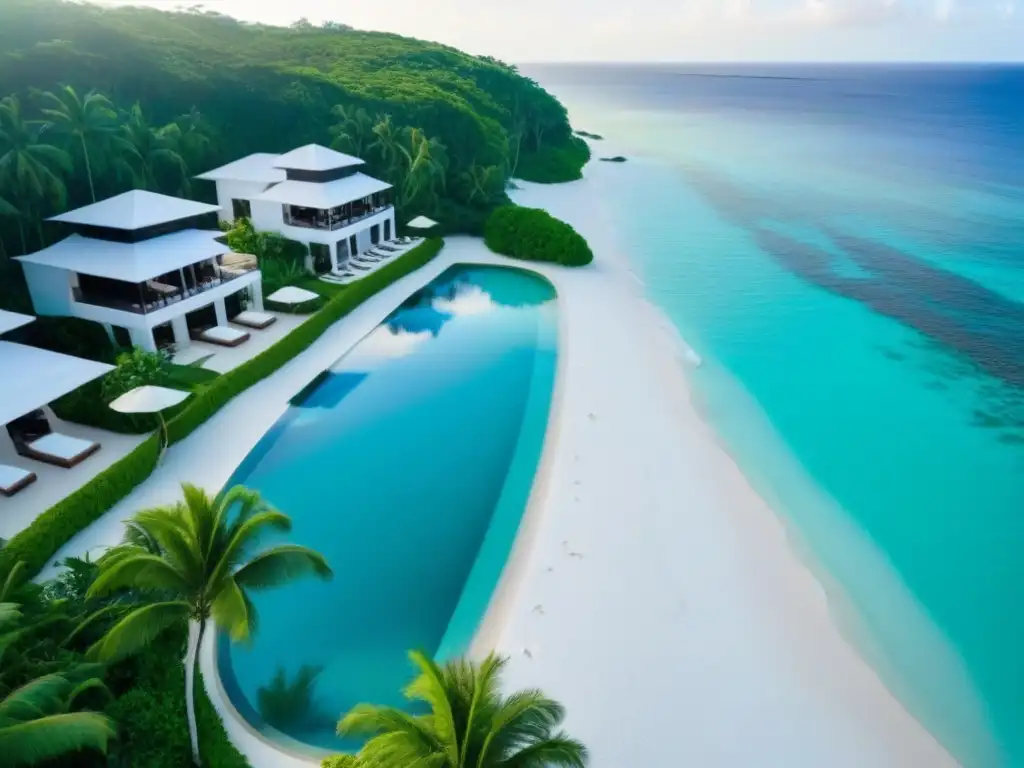 Exclusivo resort de lujo frente al mar en paraíso tropical Resort de lujo frente al mar con piscina infinita y jardines exuberantes