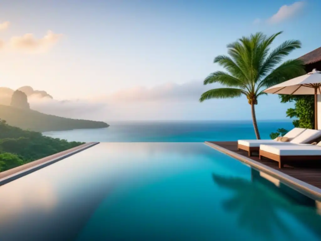Paraíso tropical: Resort de lujo con piscina infinita en aguas turquesas Resort de lujo con piscina infinita en destino internacional
