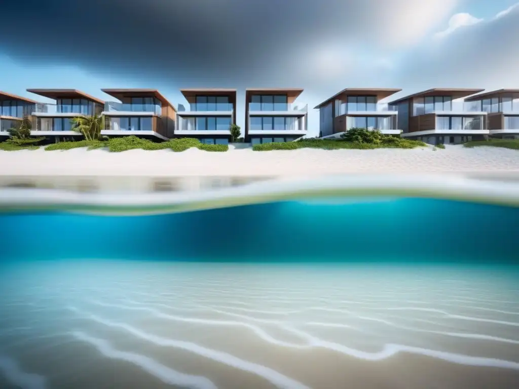 Resort de lujo frente al mar: impacto del cambio climático en el mercado inmobiliario Resort de lujo en la playa con impacto del cambio climático en el mercado inmobiliario