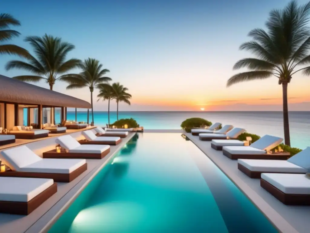 Paraíso de lujo: Resort moderno en playa de ensueño Resort de lujo en la playa con piscinas infinitas y elegantes áreas al aire libre