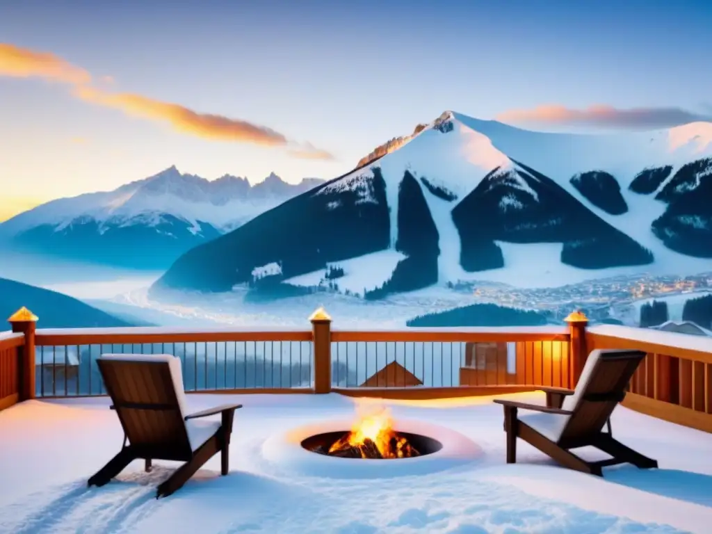 Resort de esquí de lujo en la nieve: modernidad y elegancia en 8k Un resort de esquí de lujo rodeado de montañas nevadas, con arquitectura moderna y vistas panorámicas, reflejando sofisticación y aventura invernal
