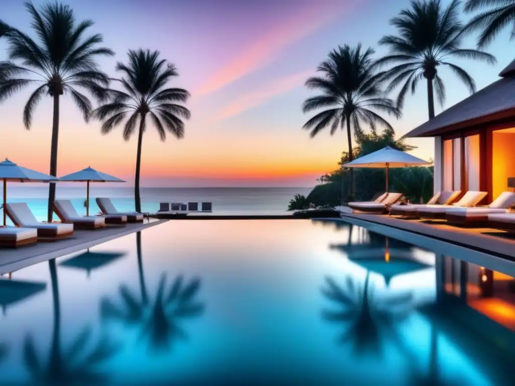 Paraíso de lujo: Resort moderno con infinity pool frente al mar Un resort de tiempo compartido de lujo con arquitectura moderna y una impresionante piscina infinita con vista a una playa paradisíaca