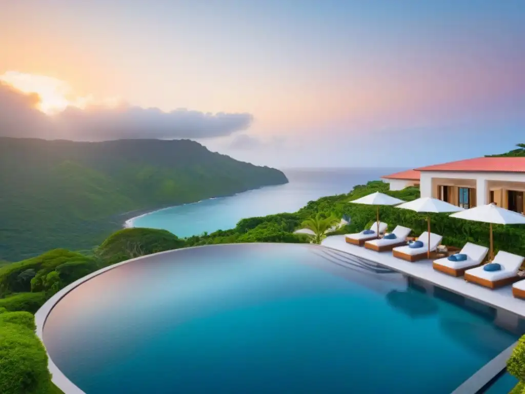 Paraíso de lujo: resort con infinity pool y vistas al mar Un resort de tiempo compartido de lujo entre montañas verdes, arquitectura moderna y piscina infinita con vista al océano