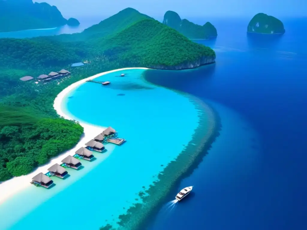 Resort de lujo en isla paradisíaca: inversión exclusiva en Asia Invertir en resortes de lujo en Asia: Vista aérea de un lujoso resort en una isla paradisíaca con piscinas infinitas y vistas al mar