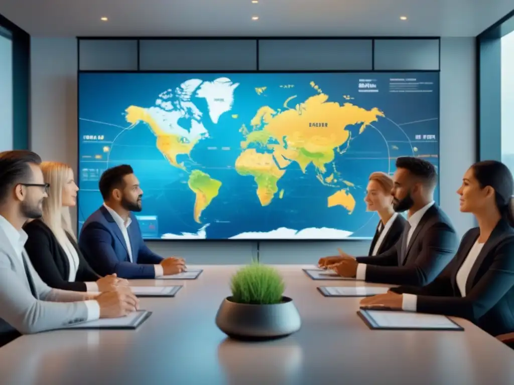 Inversión en bienes raíces: diálogo generacional en sala futurista Una reunión intergeneracional sobre preferencias inmobiliarias generaciones internacionales en una sala futurista y luminosa