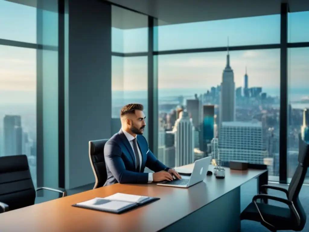 Reunión de profesionales en oficina moderna con vista a la ciudad Reunión de inversionistas en oficina moderna con vista a la ciudad, transmitiendo profesionalismo y sofisticación
