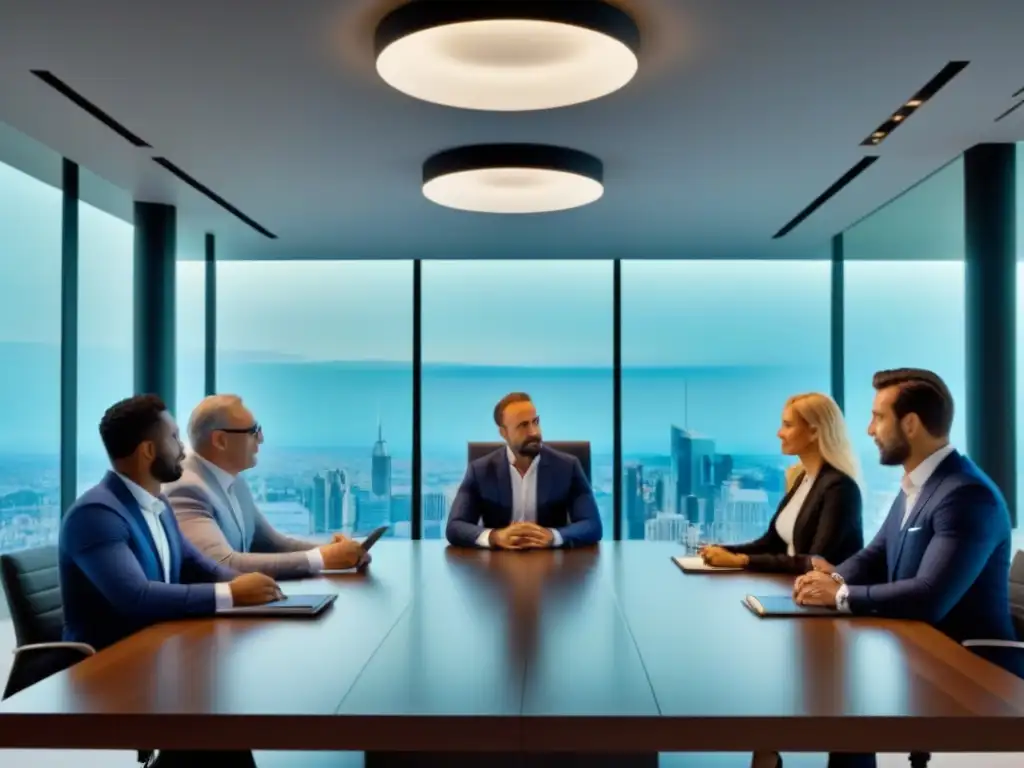 Inversionistas globales en sala de juntas de lujo Una reunión vibrante de inversionistas globales en una sala moderna y lujosa