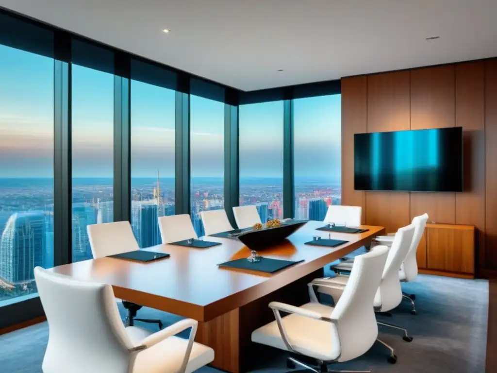 Sala de conferencias moderna y elegante con vista a la ciudad Una sala de conferencias moderna y lujosa con vista a la ciudad