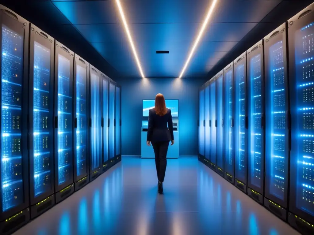 Centro de datos futurista: tecnología avanzada y eficiencia Sala de servidores futurista con tecnología de vanguardia y eficiencia