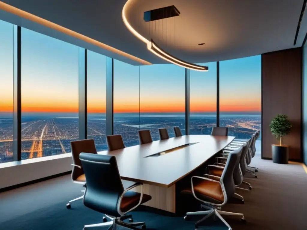 Oficina ejecutiva de lujo con vista panorámica a la ciudad Sala de juntas moderna con vista a la ciudad para fusiones inmobiliarias internacionales rentables