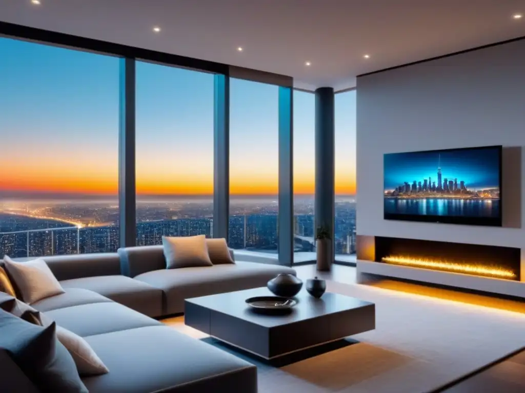 Sala de estar de lujo con domótica para inversores inmobiliarios internacionales