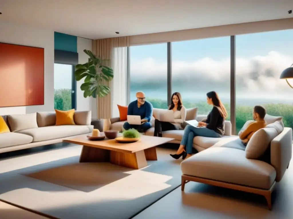 Salón familiar de lujo: convivencia multigeneracional Una sala de estar lujosa y espaciosa en una casa multigeneracional, reflejando la tendencia familias multigeneracionales inmobiliario