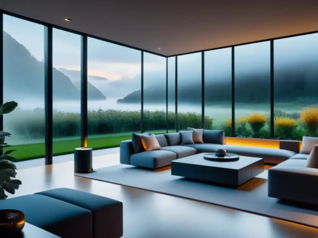 Salón inteligente futurista con tecnología de vanguardia Salón futurista de una Smart Home con dispositivos integrados y diseño elegante