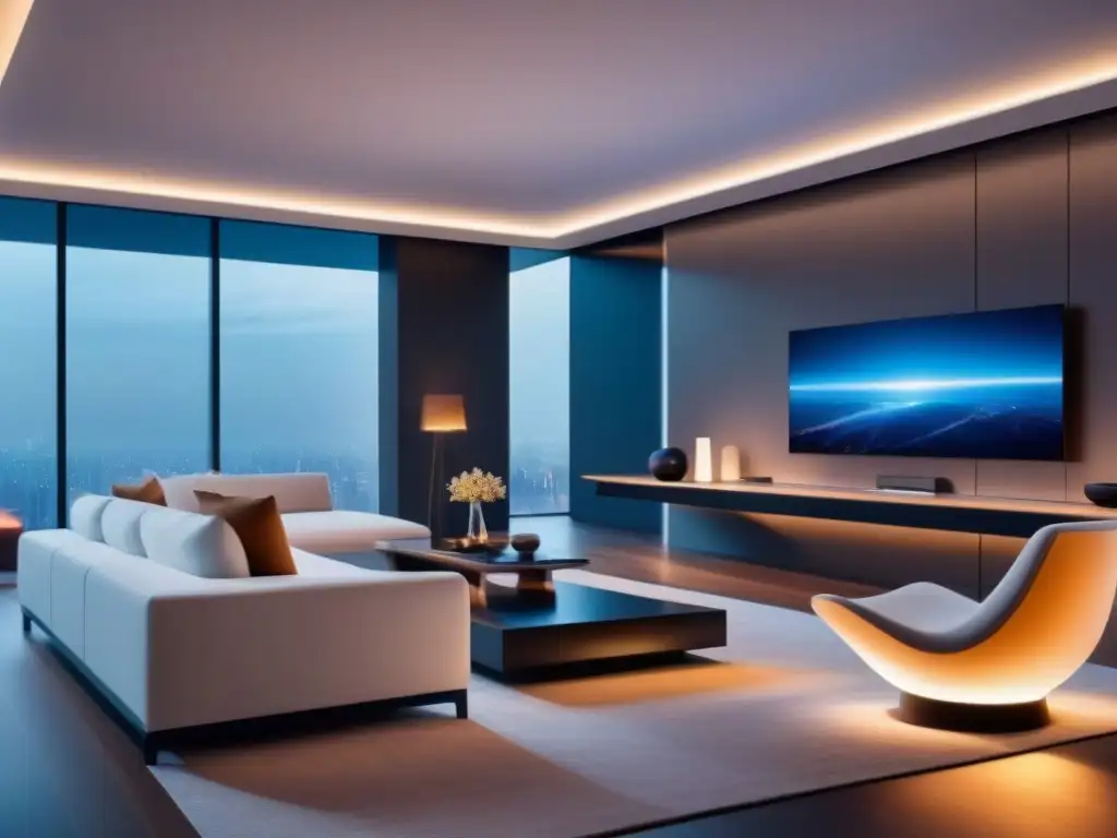 Salón futurista con inteligencia artificial avanzada Un salón futurista con IA integrada en diseño de propiedades con IA