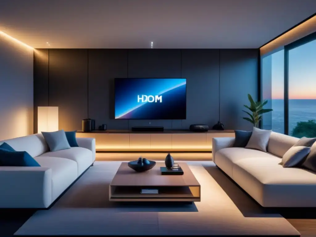 Salón futurista inteligente: confort y tecnología Salón futurista y minimalista con tecnología IoT