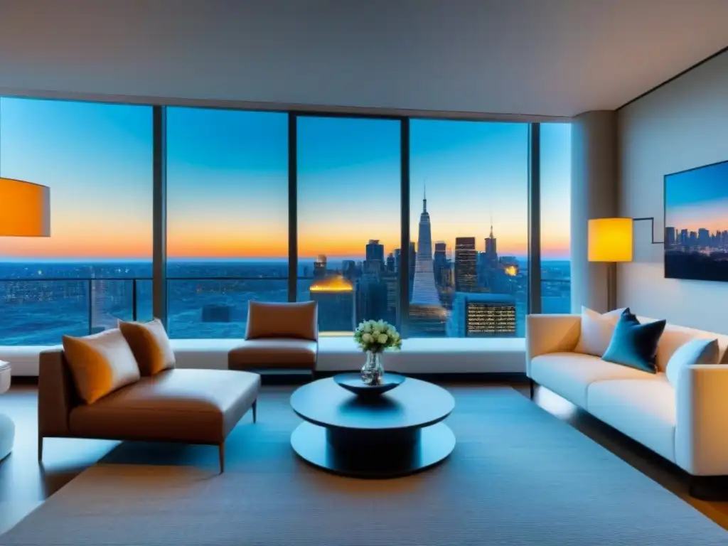 Salón de lujo en edificio moderno con vistas a la ciudad Salón de lujo en edificio exclusivo con vista a la ciudad