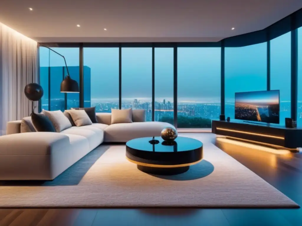 Salón de lujo inteligente: tecnología y elegancia fusionadas Salón de lujo y tecnología, con domótica en inversión inmobiliaria internacional