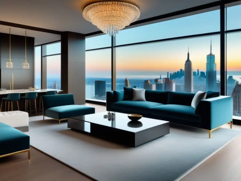 Sala de estar de lujo en timeshare de alta gama con vistas a la ciudad Salón lujoso y moderno en tiempo compartido de lujo, con vista a la ciudad