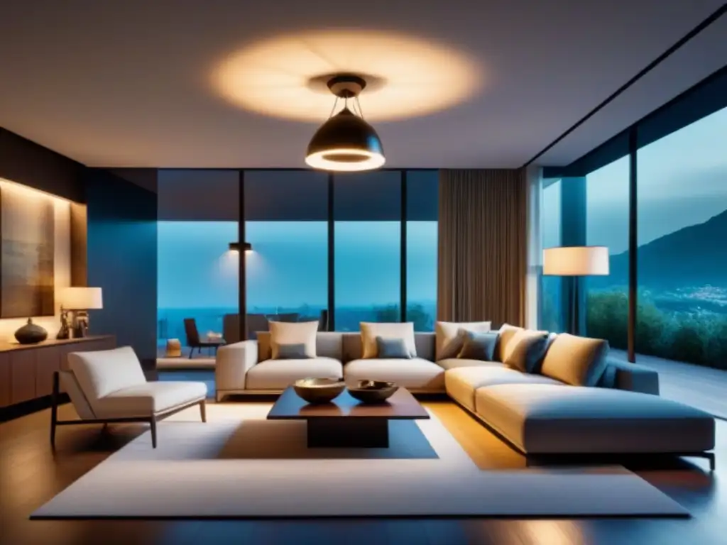Salón moderno: impacto visual con iluminación experta Un salón moderno y elegante con la mejor iluminación para renovaciones, resaltando su diseño y calidez