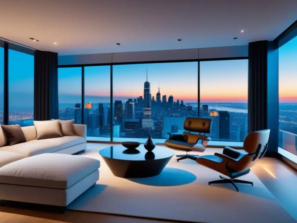 Sala de estar de lujo en hogar inteligente con tecnología de vanguardia Salón moderno de lujo en casa inteligente con domótica en inversión inmobiliaria internacional